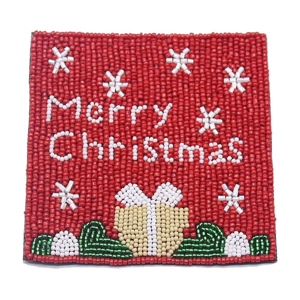 Beaded Merry Christmas Coaster